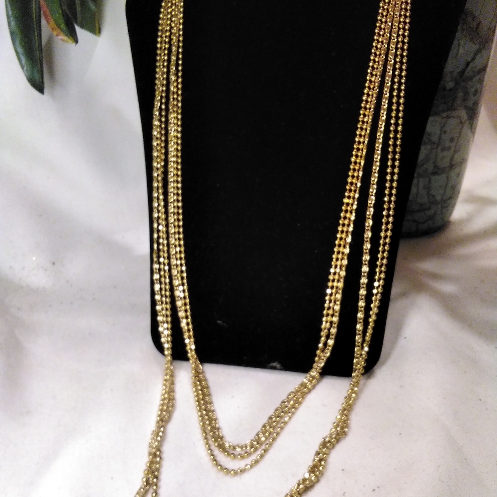 Vintage Monet Triple Strand Goldtone Necklace 54"